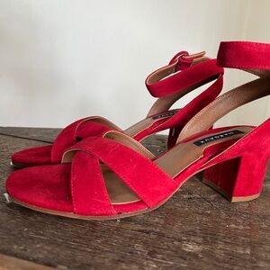 Margaux Red Suede Heeled Sandals 37- NIB